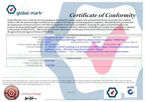 Flowing Energy Charger Certificate