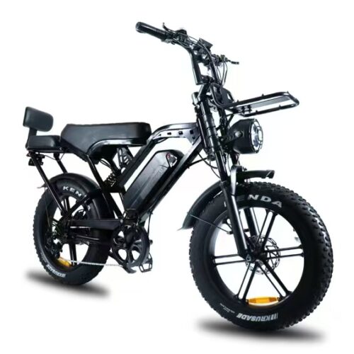 Newxing X80PRO electric bike, front three-quarter view, black frame with front rack