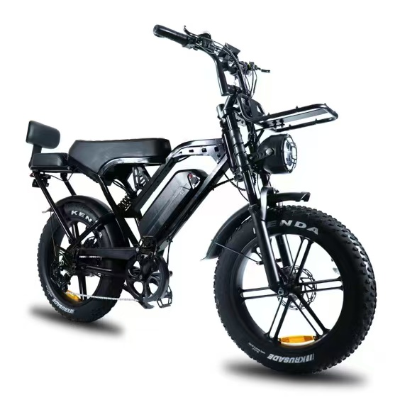 Newxing X80PRO electric bike, front three-quarter view, black frame with front rack