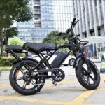 Newxing X80PRO fat tyre electric bike in black, parked on a city street