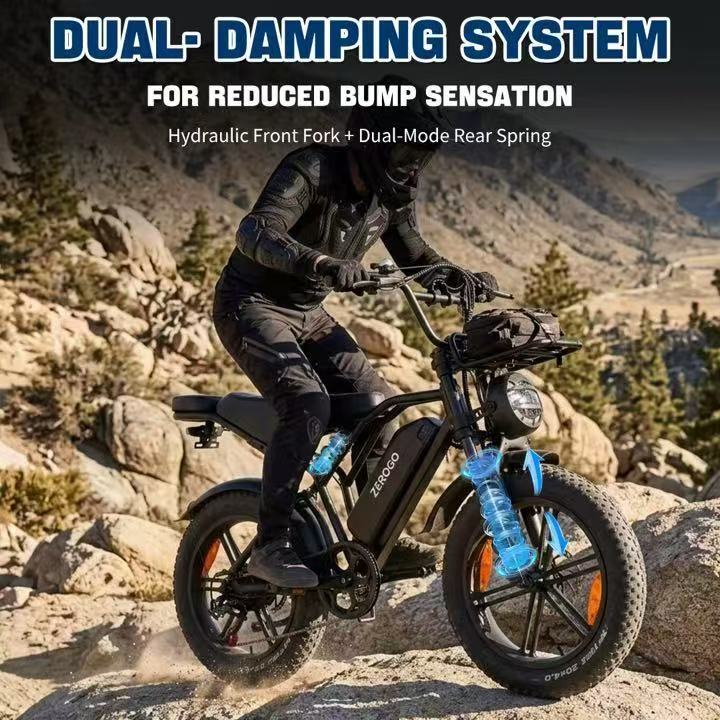 ZEROGO V8 e-bike with front suspension fork and rear spring