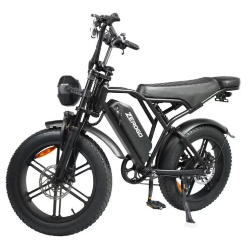 ZEROGO V8 fat tyre electric bike in black, front three-quarter view